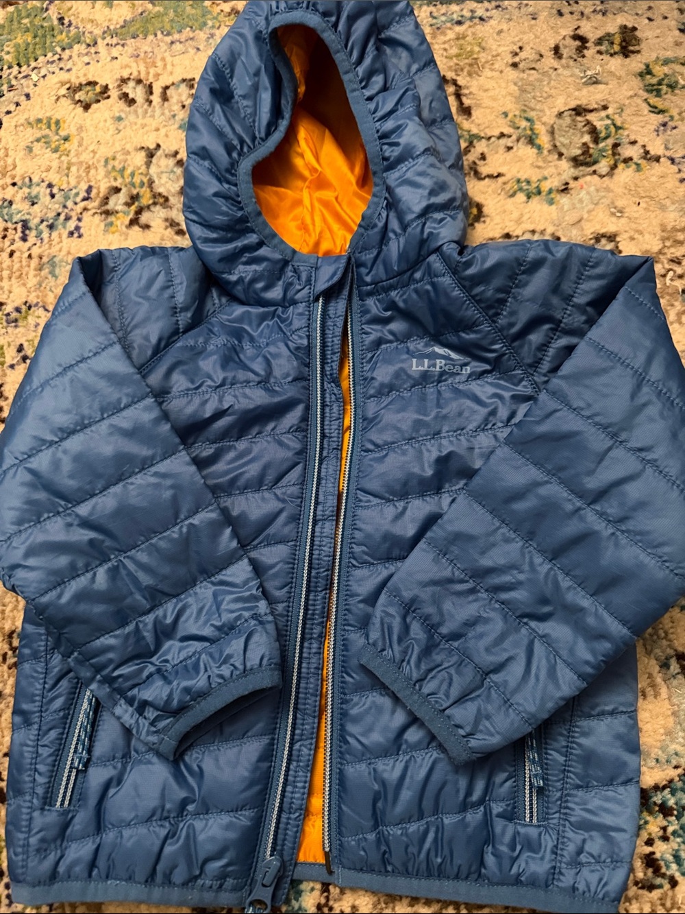 L.L. Bean Navy Puffer Jacket with Orange Lining - Kids